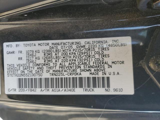 5TETX22N55Z130750 - 2005 TOYOTA TACOMA ACCESS CAB შავი ფოტო 12