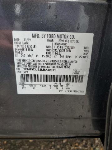 2FMPK3J92LBA29151 - 2020 FORD EDGE SEL CHARCOAL photo 14