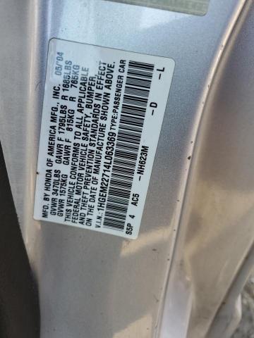 1HGEM22714L063369 - 2004 HONDA CIVIC HX SILVER photo 12