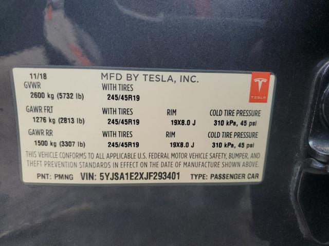 5YJSA1E2XJF293401 - 2018 TESLA MODEL S Մոխրագույն լուսանկար 13