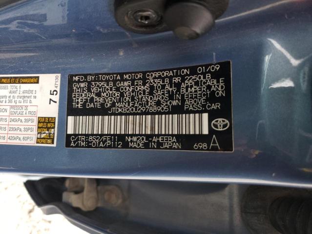 JTDKB20U297889051 - 2009 TOYOTA PRIUS BLUE photo 12