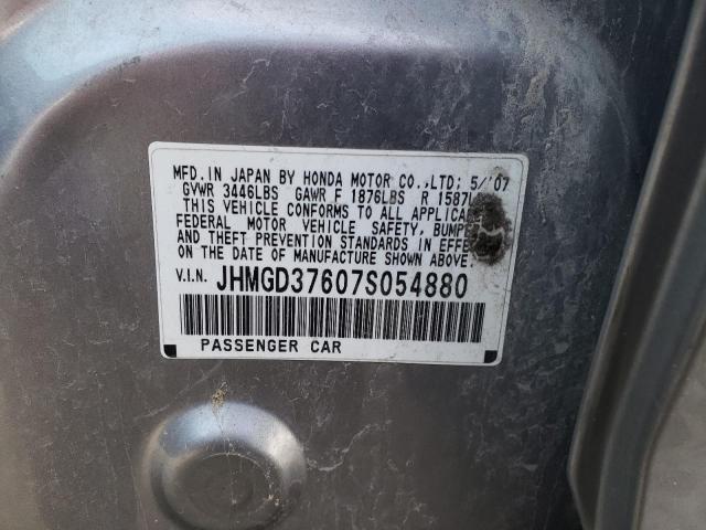 JHMGD37607S054880 - 2007 HONDA FIT S ნაცრისფერი ფოტო 12