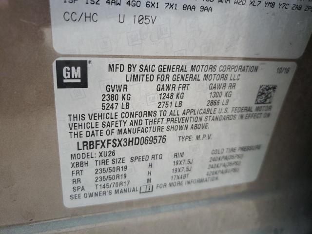 LRBFXFSX3HD069576 - 2017 BUICK ENVISION PREMIUM II TAN photo 13