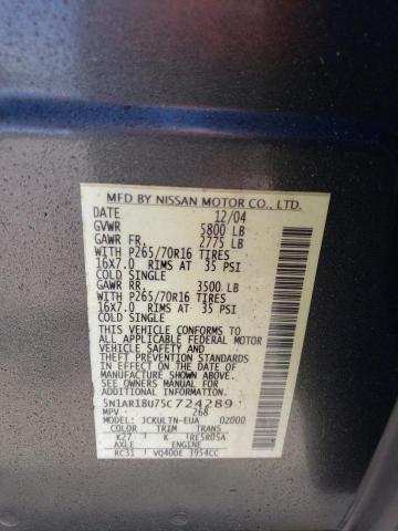 5N1AR18U75C724289 - 2005 NISSAN PATHFINDER LE GRAY photo 12