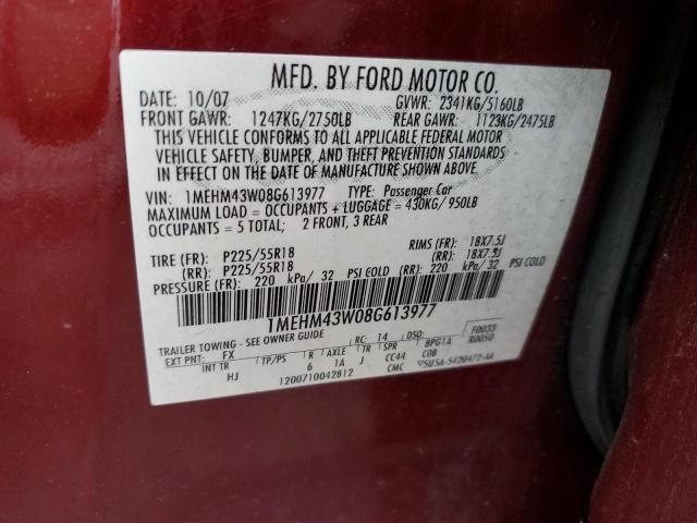 1MEHM43W08G613977 - 2008 MERCURY SABLE PREMIER RED photo 12