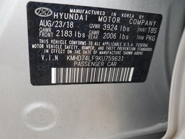 KMHD74LF9KU759631 - 2019 HYUNDAI ELANTRA SE SILVER photo 13