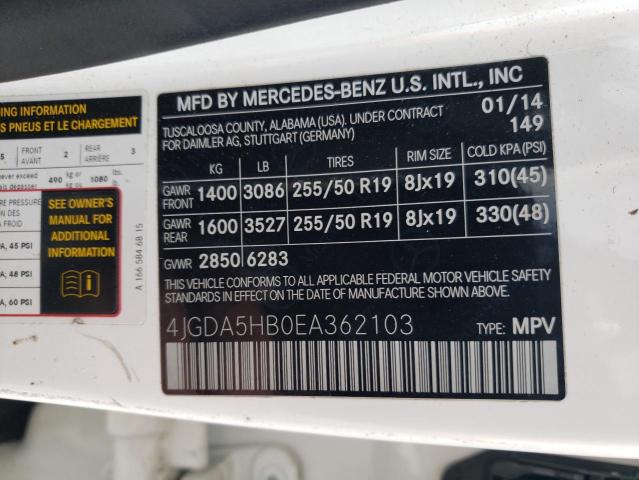 4JGDA5HB0EA362103 - 2014 MERCEDES-BENZ ML 350 4MATIC WHITE photo 13