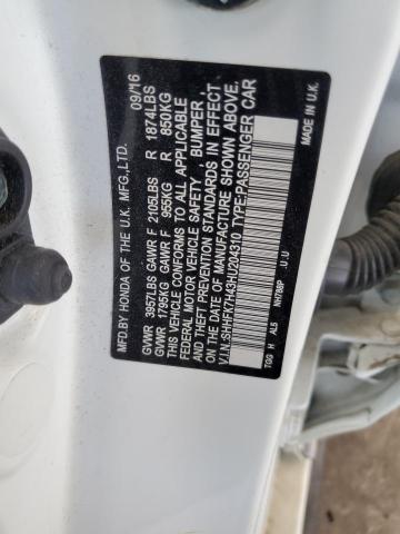 SHHFK7H43HU204310 - 2017 HONDA CIVIC SPORT თეთრი ფოტო 12