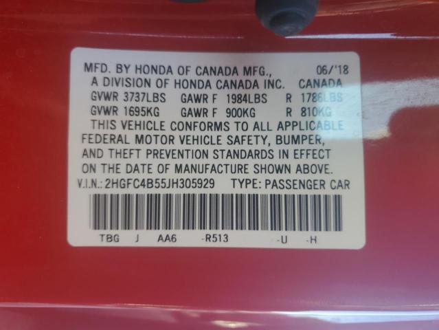 2HGFC4B55JH305929 - 2018 HONDA CIVIC LX RED photo 12