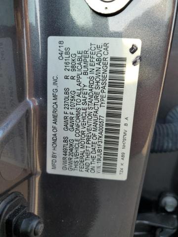 19UUB1F37KA000577 - 2019 ACURA TLX GRAY photo 12