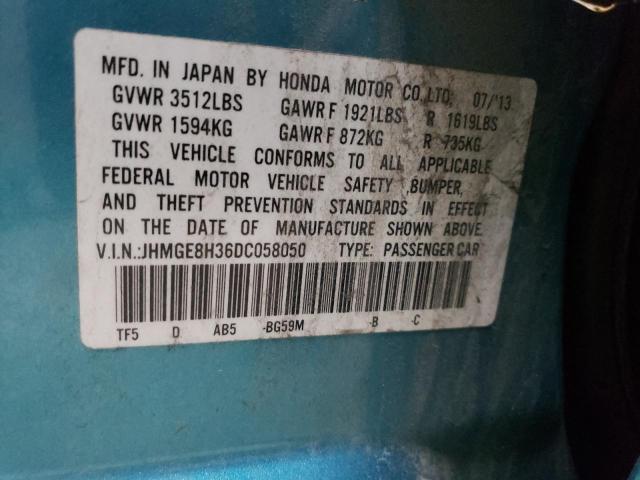 JHMGE8H36DC058050 - 2013 HONDA FIT BLUE photo 12