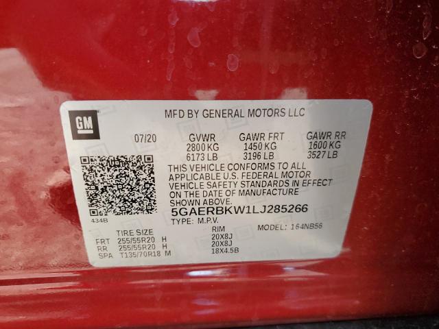 5GAERBKW1LJ285266 - 2020 BUICK ENCLAVE ESSENCE 勃艮第红 照片 12