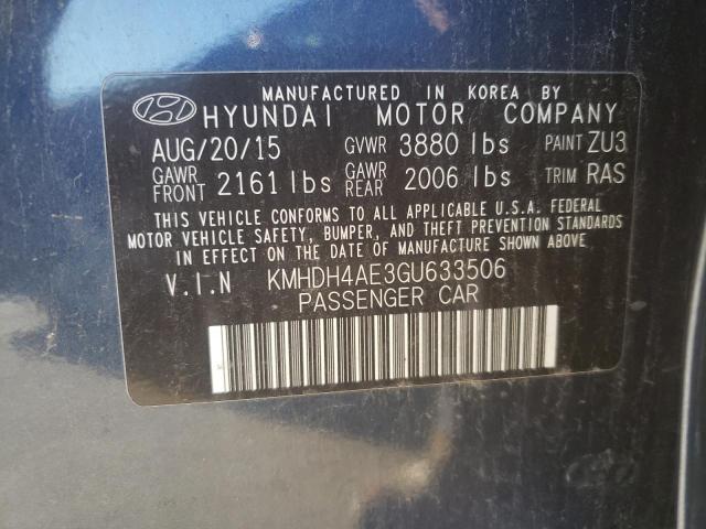 KMHDH4AE3GU633506 - 2016 HYUNDAI ELANTRA SE BLUE photo 10