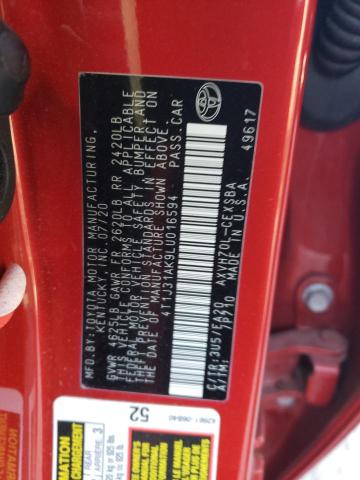 4T1J31AK9LU016594 - 2020 TOYOTA CAMRY SE RED photo 13