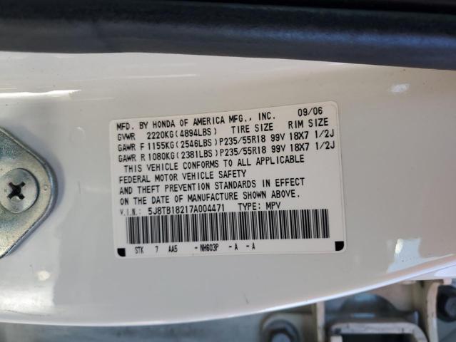 5J8TB18217A004471 - 2007 ACURA RDX WHITE photo 14