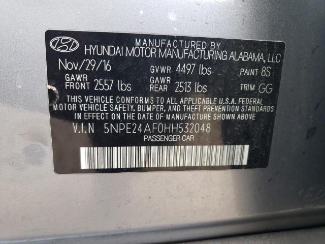 5NPE24AF0HH532048 - 2017 HYUNDAI SONATA SE SILVER photo 12