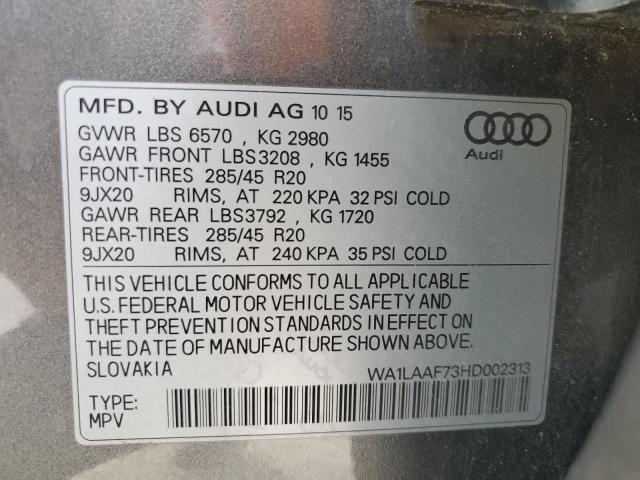 WA1LAAF73HD002313 - 2017 AUDI Q7 PREMIUM PLUS GRAY photo 13