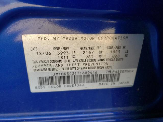 JM1BK343171689446 - 2007 MAZDA 3 HATCHBACK BLUE photo 12