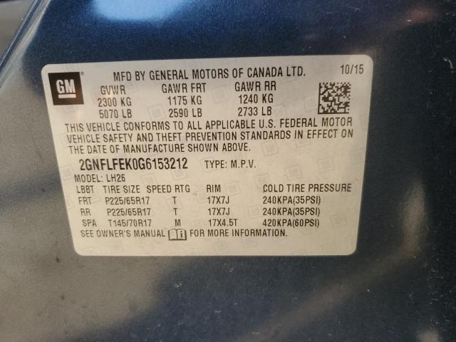 2GNFLFEK0G6153212 - 2016 CHEVROLET EQUINOX LT BLUE photo 12