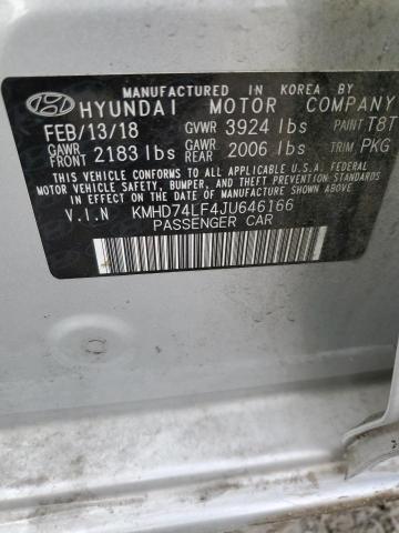 KMHD74LF4JU646166 - 2018 HYUNDAI ELANTRA SE SILVER photo 13