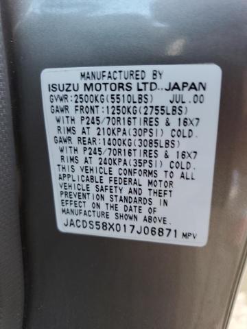 JACDS58X017J06871 - 2001 ISUZU TROOPER S SILVER photo 13