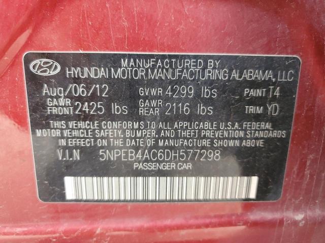 5NPEB4AC6DH577298 - 2013 HYUNDAI SONATA GLS MAROON photo 12