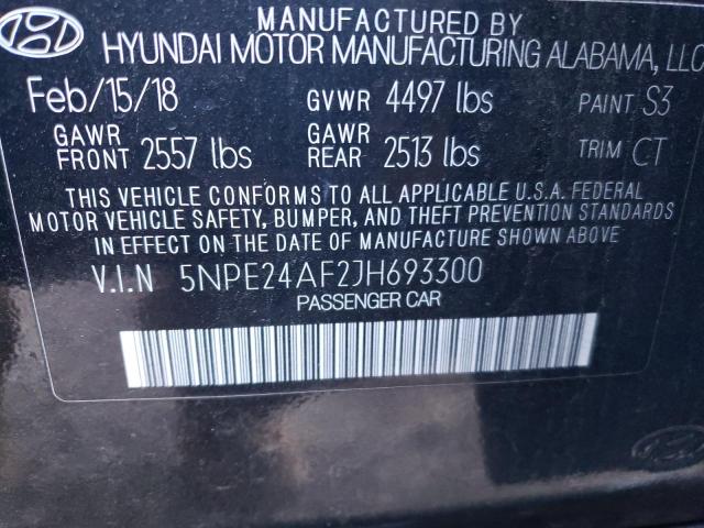 5NPE24AF2JH693300 - 2018 HYUNDAI SONATA SE BLACK photo 12