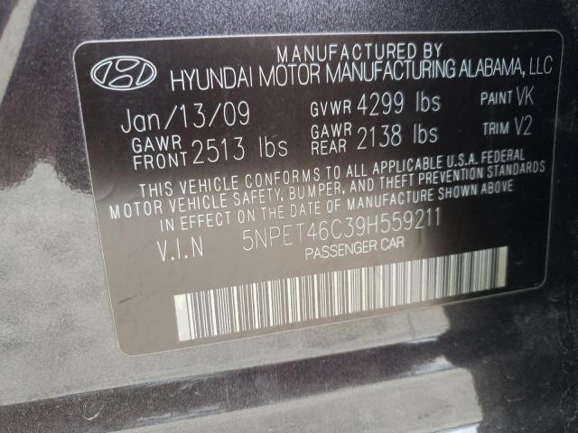 5NPET46C39H559211 - 2009 HYUNDAI SONATA GLS BLACK photo 12