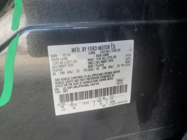 2LMPJ8LP0HBL19315 - 2017 LINCOLN MKX RESERVE Մոխրագույն լուսանկար 13