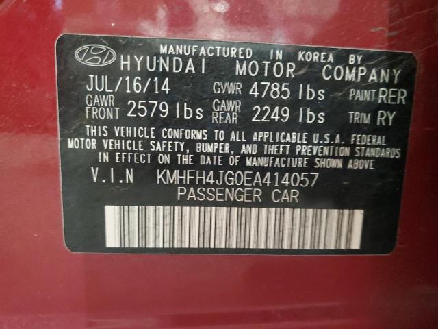 KMHFH4JG0EA414057 - 2014 HYUNDAI AZERA GLS BURGUNDY photo 12