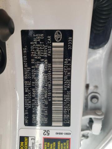 4T1B11HK3JU064296 - 2018 TOYOTA CAMRY L WHITE photo 12