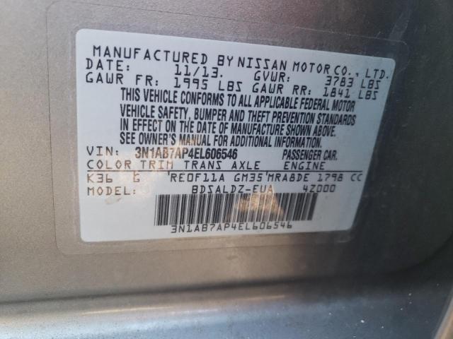 3N1AB7AP4EL606546 - 2014 NISSAN SENTRA S GRAY photo 13