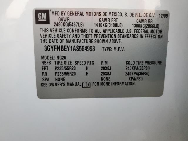 3GYFNBEY1AS564993 - 2010 CADILLAC SRX PERFORMANCE COLLECTION Ақ фото 12