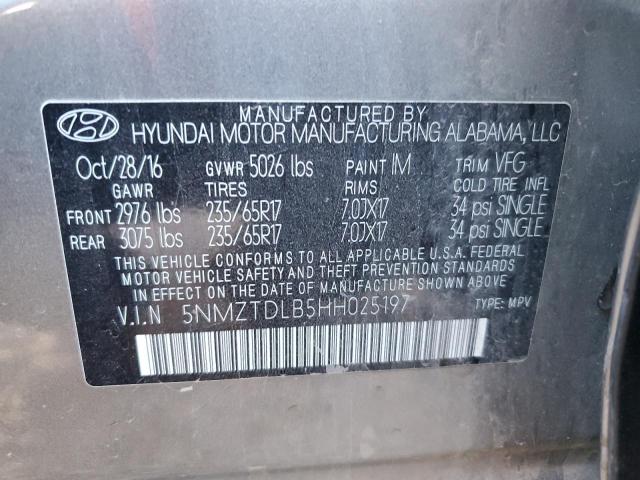 5NMZTDLB5HH025197 - 2017 HYUNDAI SANTA FE S GRAY photo 12