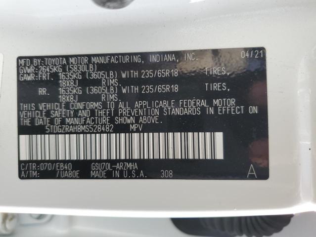 5TDGZRAH8MS528482 - 2021 TOYOTA HIGHLANDER XLE WHITE photo 13