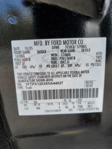 1FTPX125X6NA44527 - 2006 FORD F150 BLACK photo 12