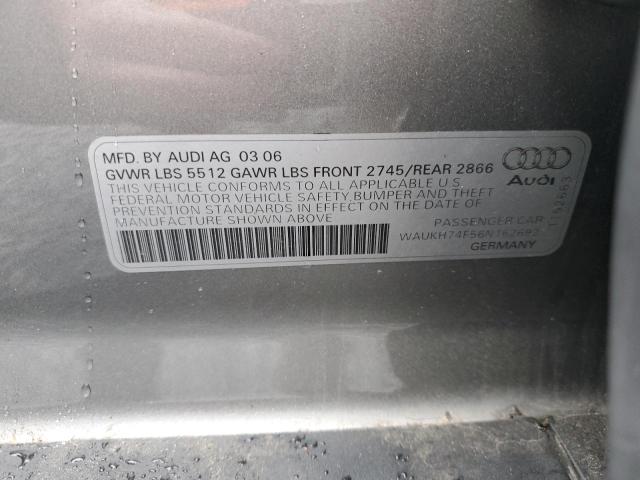 WAUKH74F56N162692 - 2006 AUDI A6 AVANT QUATTRO GRAY photo 12