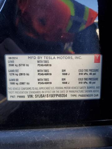 5YJSA1S15EFP49354 - 2014 TESLA MODEL S ლურჯი ფოტო 12