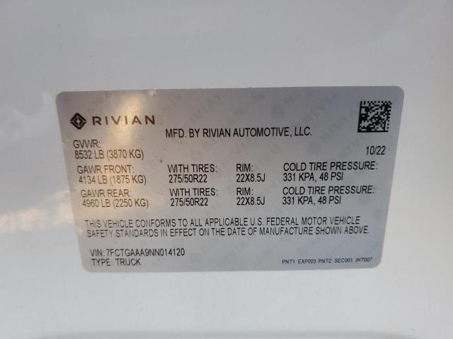 7FCTGAAA9NN014120 - 2022 RIVIAN R1T ADVENTURE WHITE photo 12