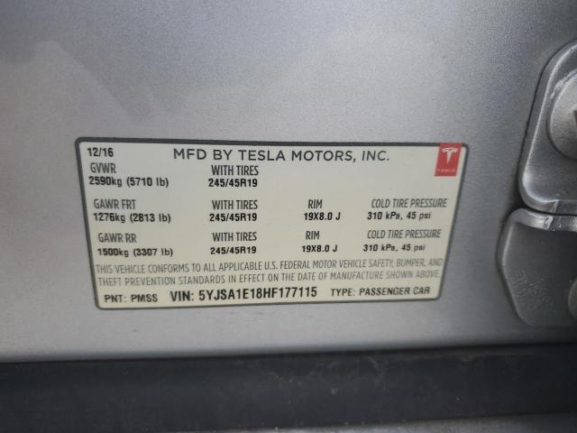 5YJSA1E18HF177115 - 2017 TESLA MODEL S Արծաթագույն լուսանկար 13