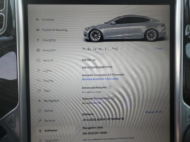 5YJSA1E18HF177115 - 2017 TESLA MODEL S Արծաթագույն լուսանկար 9