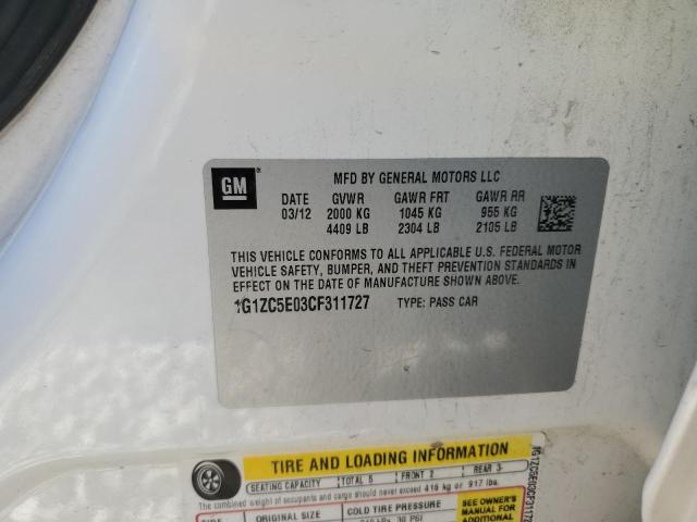 1G1ZC5E03CF311727 - 2012 CHEVROLET MALIBU 1LT 白色 照片 12