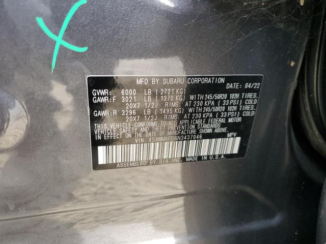 4S4WMAPD6N3437046 - 2022 SUBARU ASCENT LIMITED GRAY photo 13