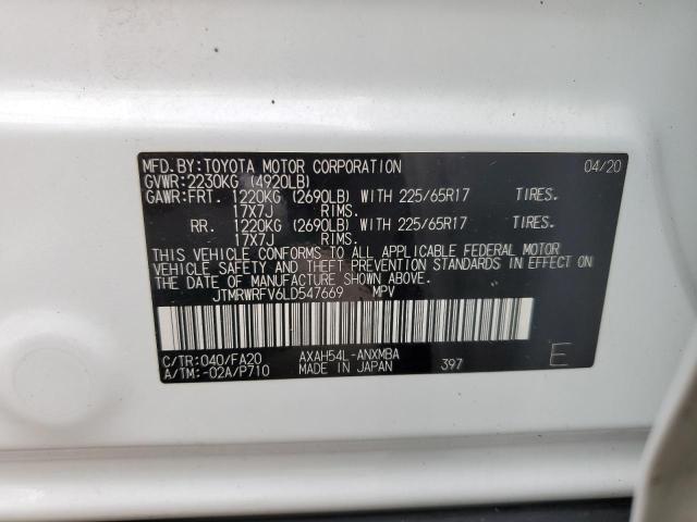 JTMRWRFV6LD547669 - 2020 TOYOTA RAV4 XLE WHITE photo 13