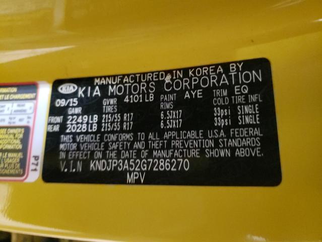 KNDJP3A52G7286270 - 2016 KIA SOUL + YELLOW photo 12