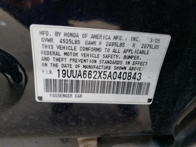 19UUA662X5A040843 - 2005 ACURA TL BLACK photo 12