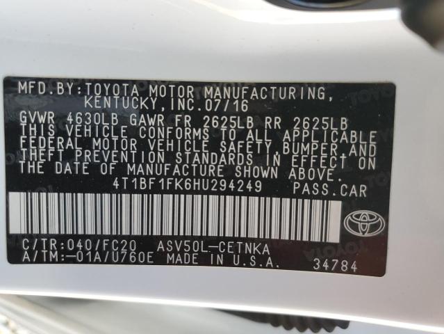 4T1BF1FK6HU294249 - 2017 TOYOTA CAMRY LE WHITE photo 12