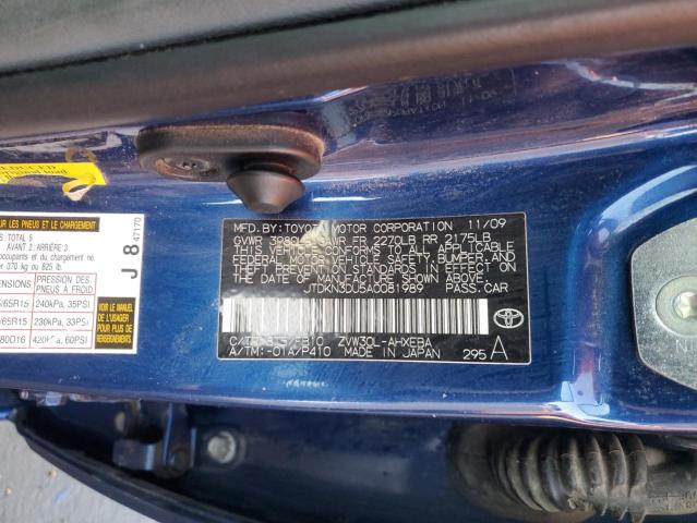 JTDKN3DU5A0081989 - 2010 TOYOTA PRIUS BLUE photo 12