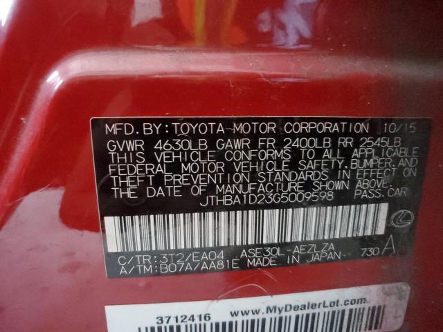 JTHBA1D23G5009598 - 2016 LEXUS IS 200T RED photo 12