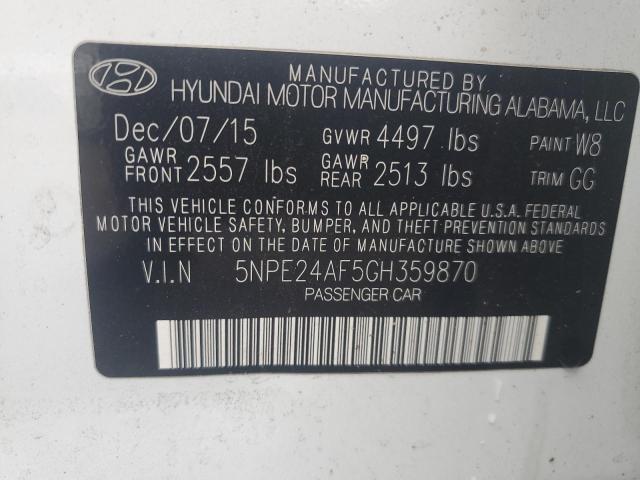 5NPE24AF5GH359870 - 2016 HYUNDAI SONATA SE WHITE photo 13